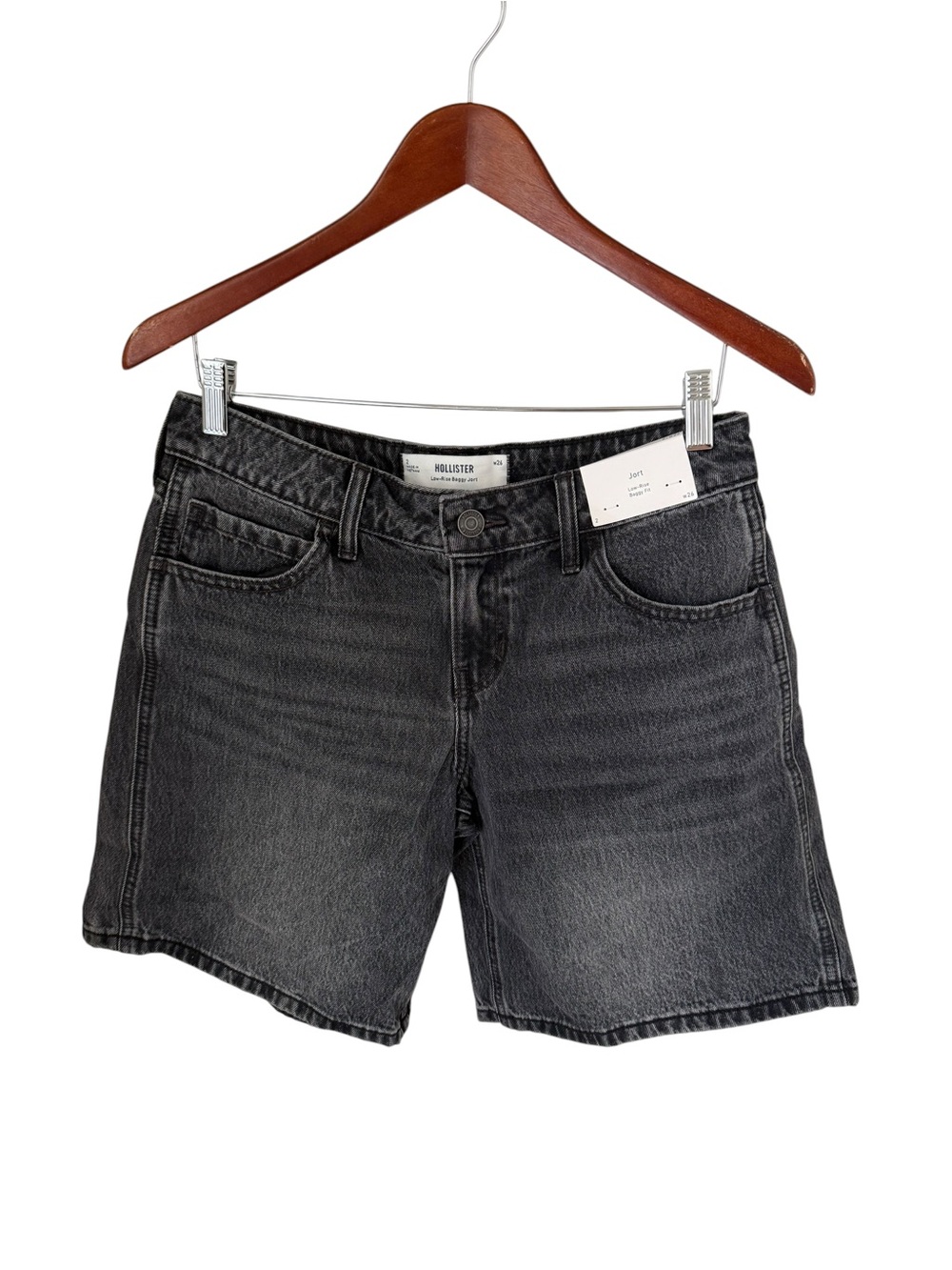 Hollister Women's Low-Rise Baggy Jort Charcoal Black Denim Shorts NWT